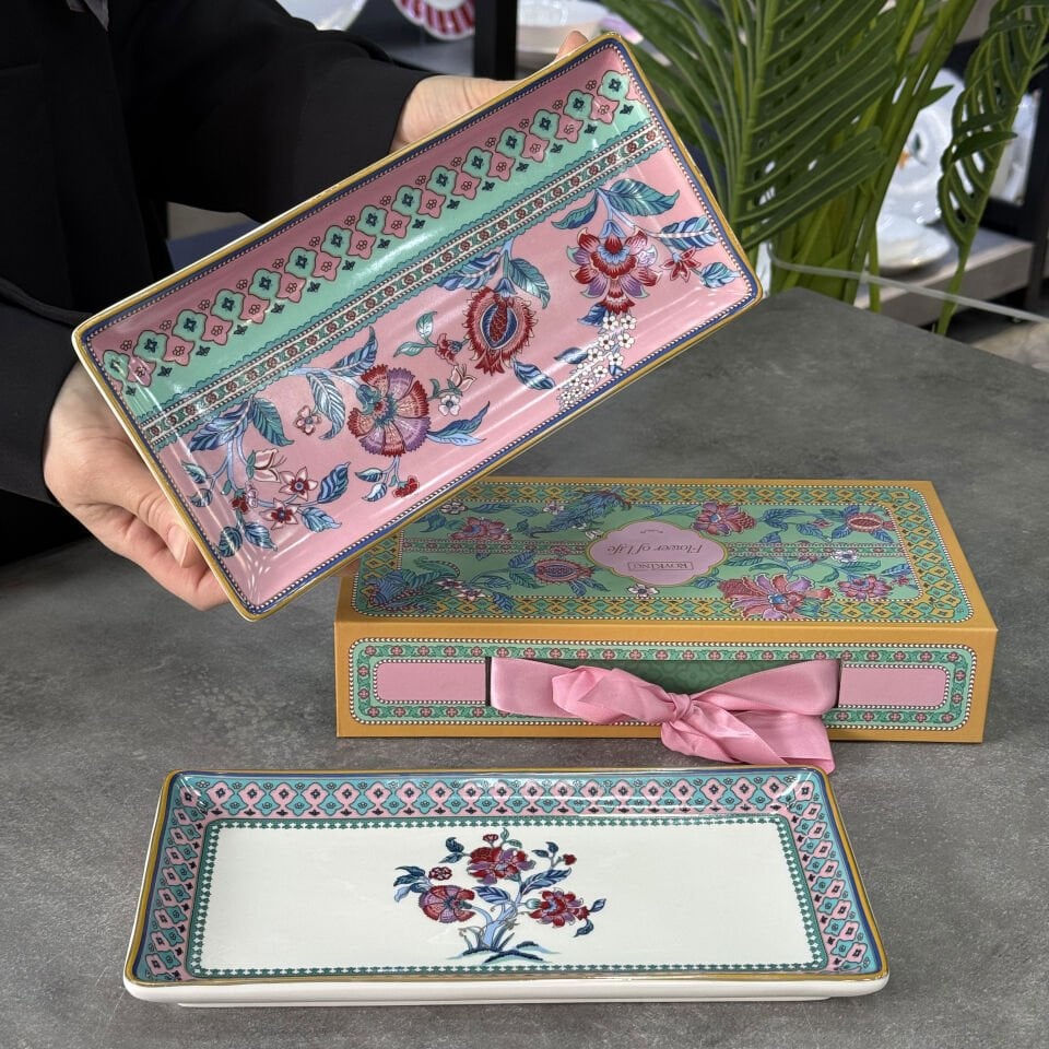 Vintage Flower Of Life Porselen 2 Li Dikdörtgen Tabak