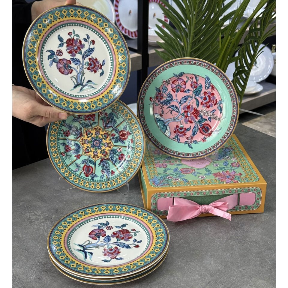 Vintage Flower Of Life Porselen 6 Lı Pasta Tabak