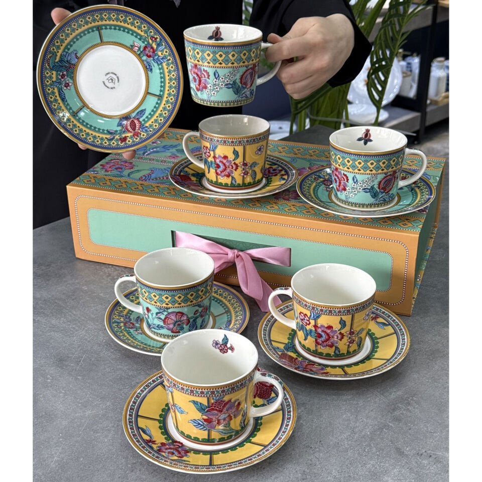 Vintage Flower Of Life Porselen 6 Lı Çay Seti