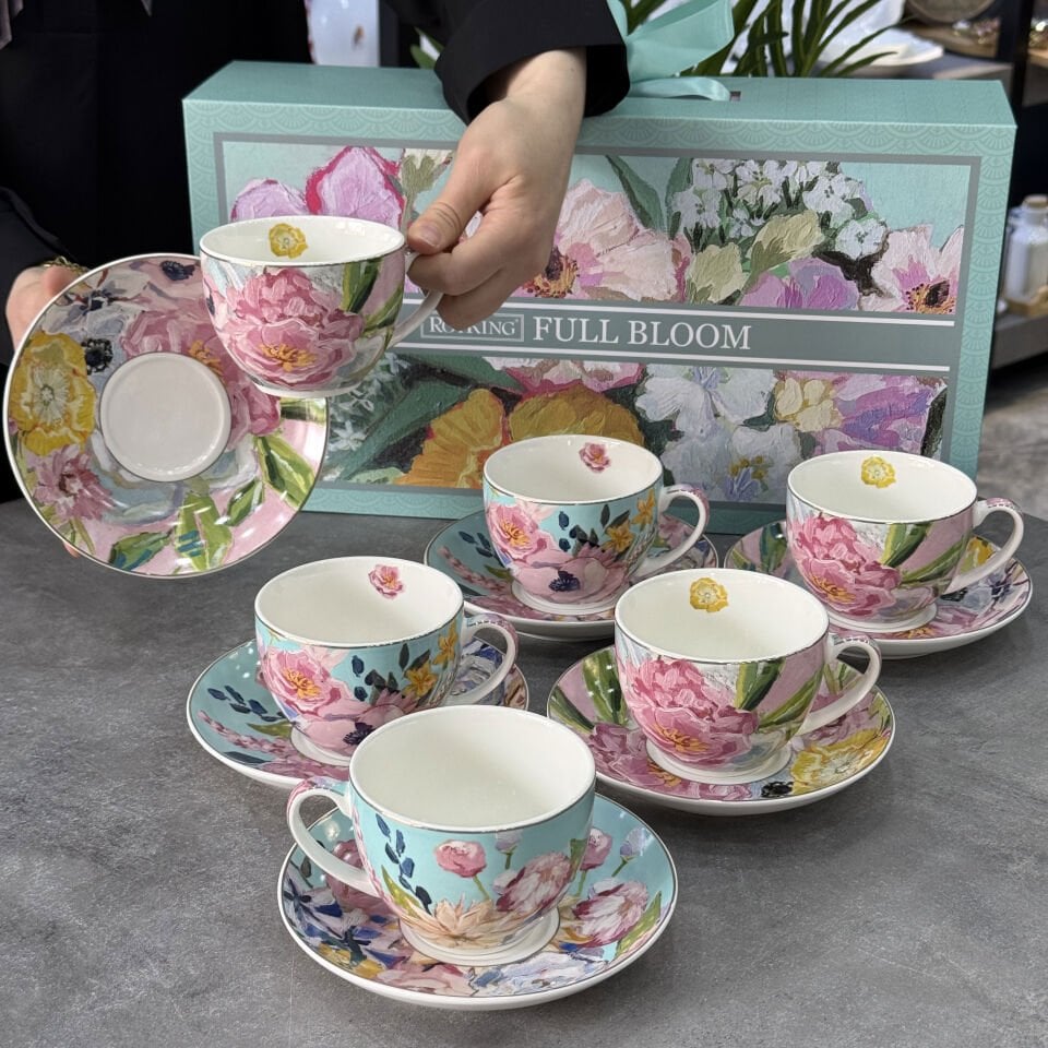 Retro Bohem Bloom Porselen 6 Lı Çay Seti
