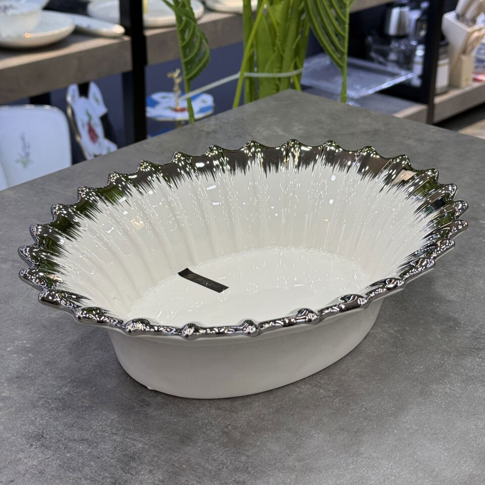 Line Silver Oval Derin Sunum Tabak