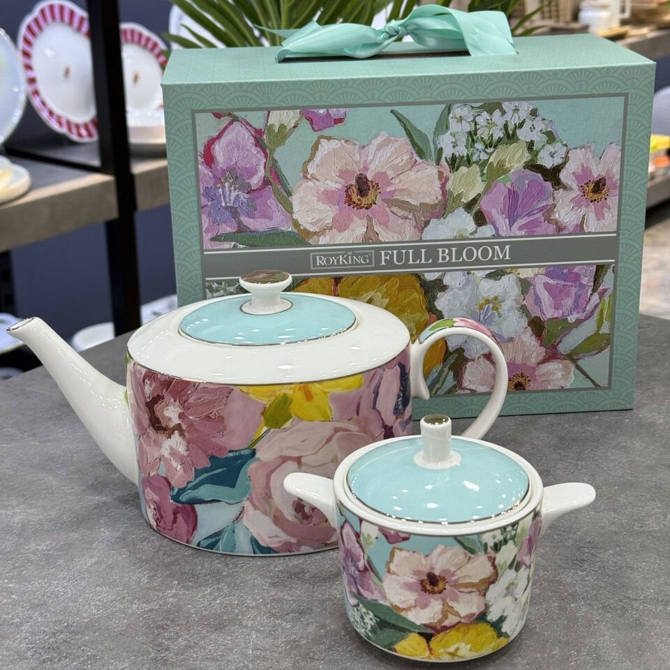 Retro Bohem Bloom Porselen Çaydanlık & Şekerlik
