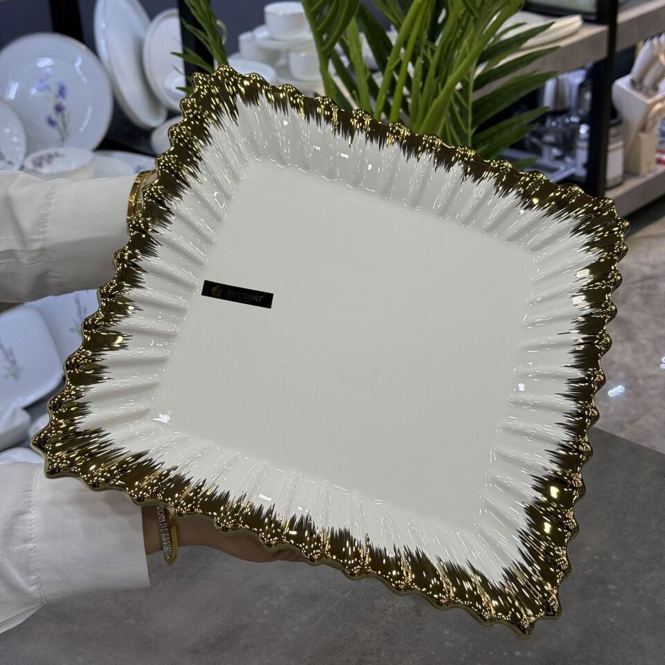 Line Gold Kare Düz Sunum Tabak