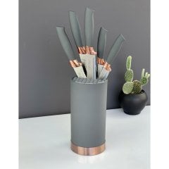 Lüx Gri Bronz 5 Li Standlı Bıçak Seti
