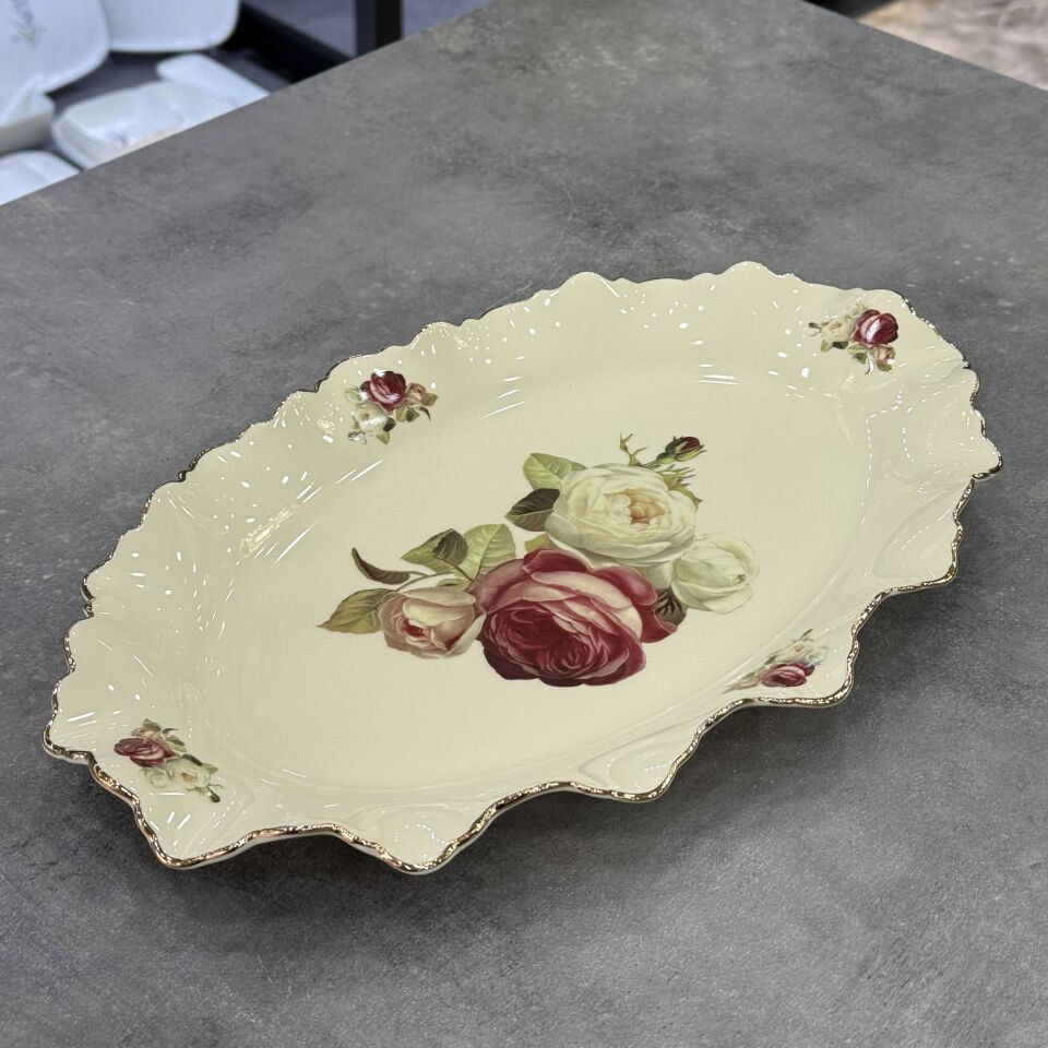 Rose Porselen Oval Sunum Tabak 33 Cm