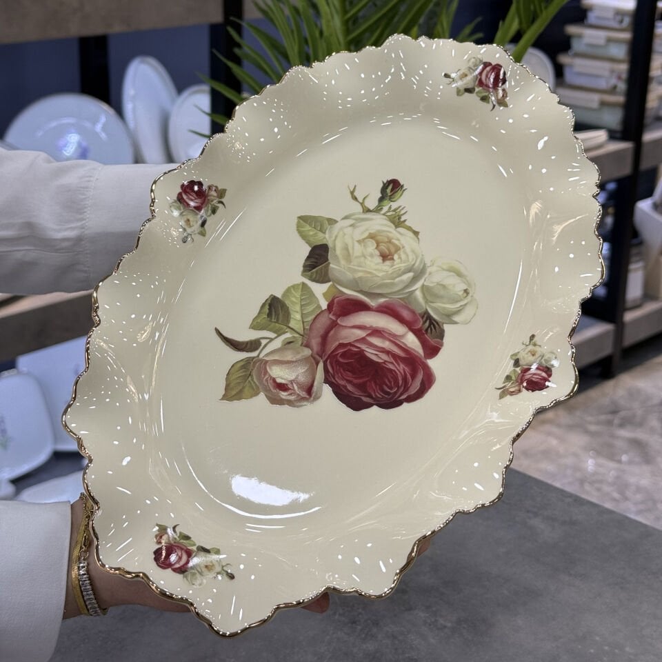Rose Porselen Oval Sunum Tabak 33 Cm