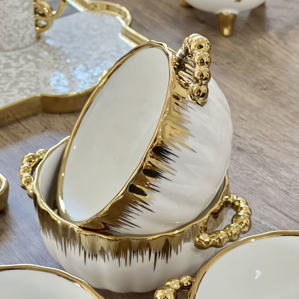 Lüx Porselen Gold Detaylı Tek Kase 9 Cm