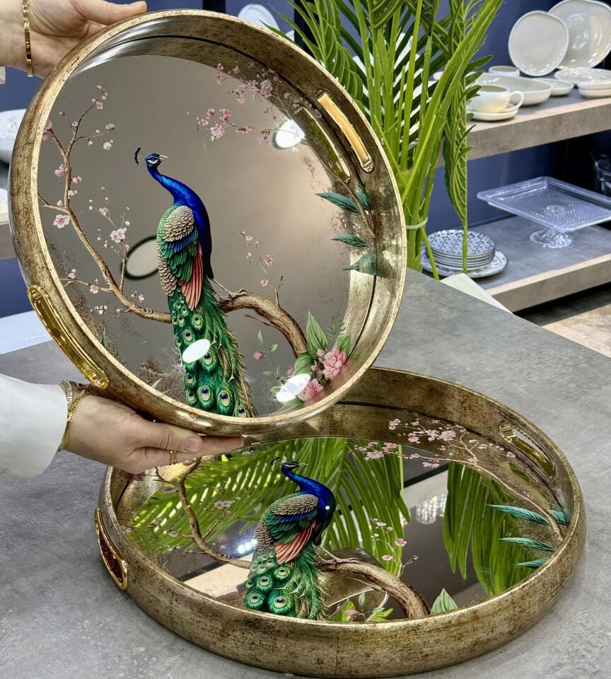 Lüx 2 Li İç Kısmı Cam Peacock Tepsi