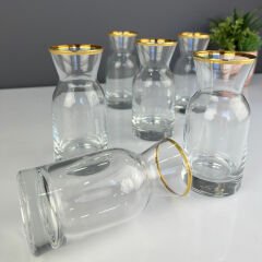 Lüx Cam Retro Gold Yaldızlı Karaf Kahve Yanı 6 Lı Bardak
